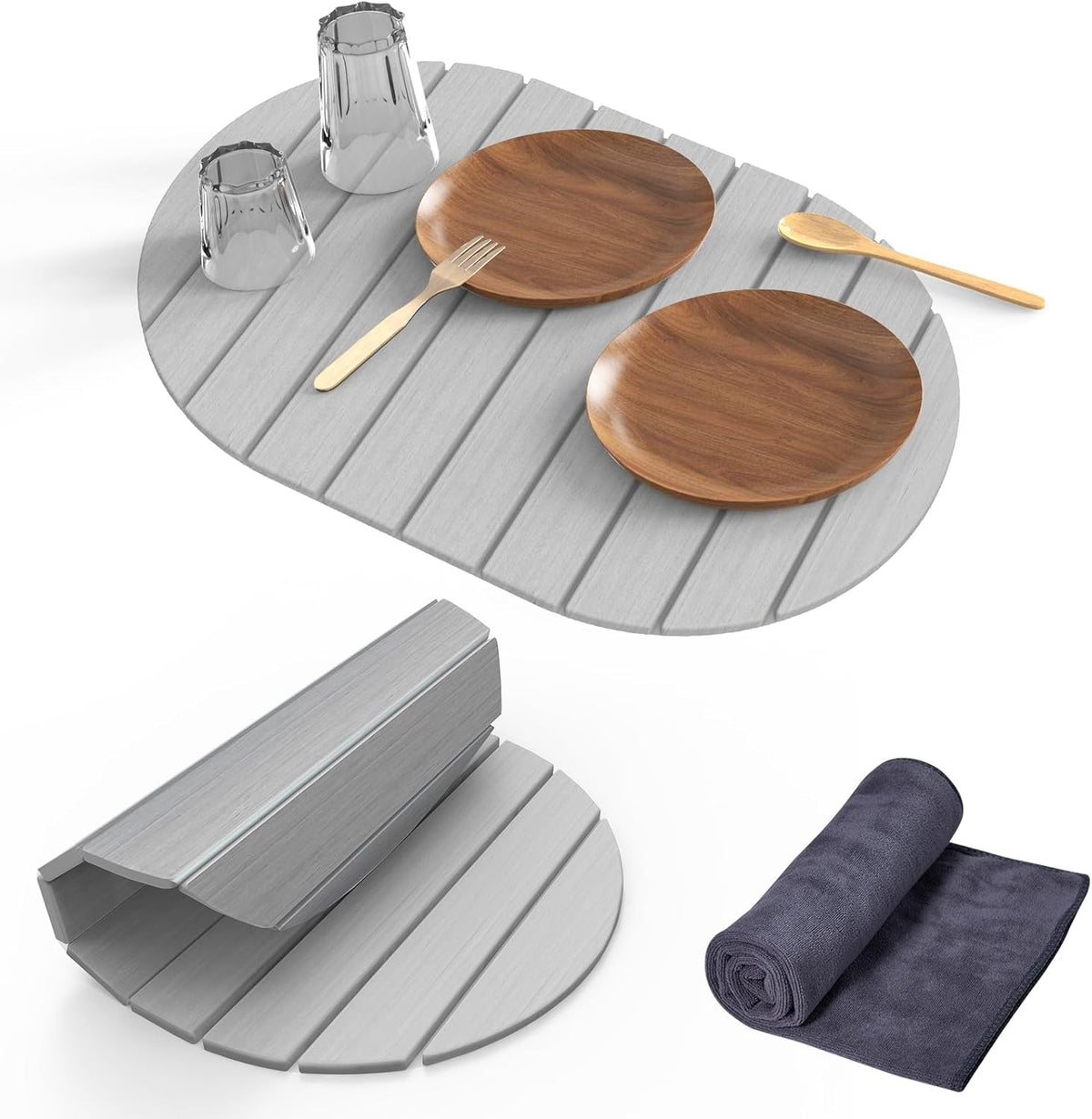 Stone Dish Drying Mat for Kitchen Counter,24"(L)×16"(W) Collapsible Fast-Drying Diatomaceous Earth