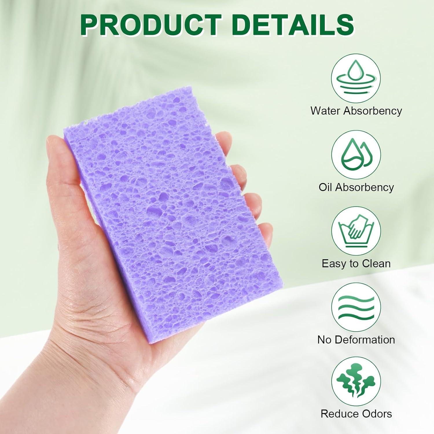 6-Pack Kitchen Sponges, Condense Eco Cellulose Non-Scratch Scrub Heavy Sponge for