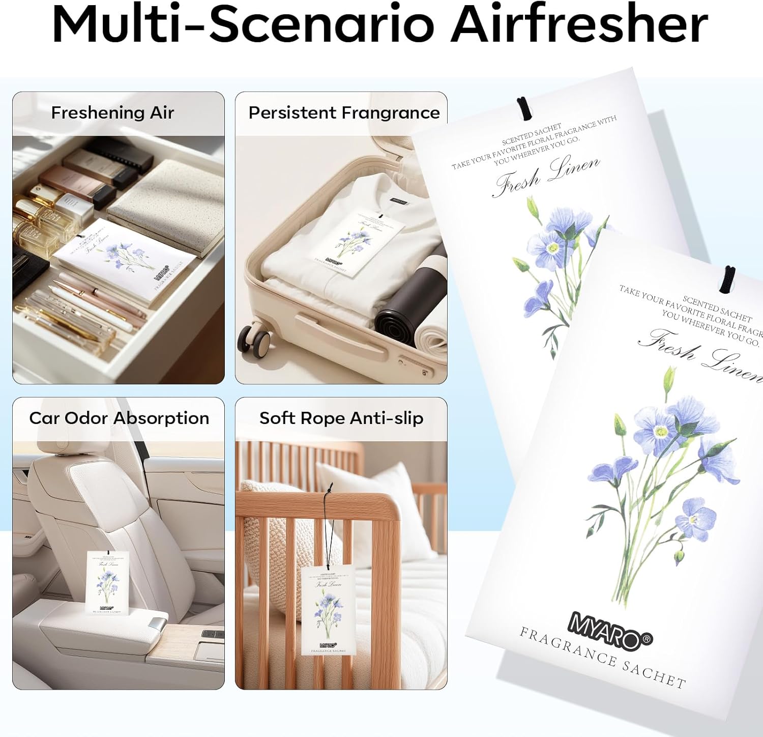 MYARO 12 Packs Linen Scented Sachets for Drawer and Closet, Long-Lasting Sachets Bags Air Freshener