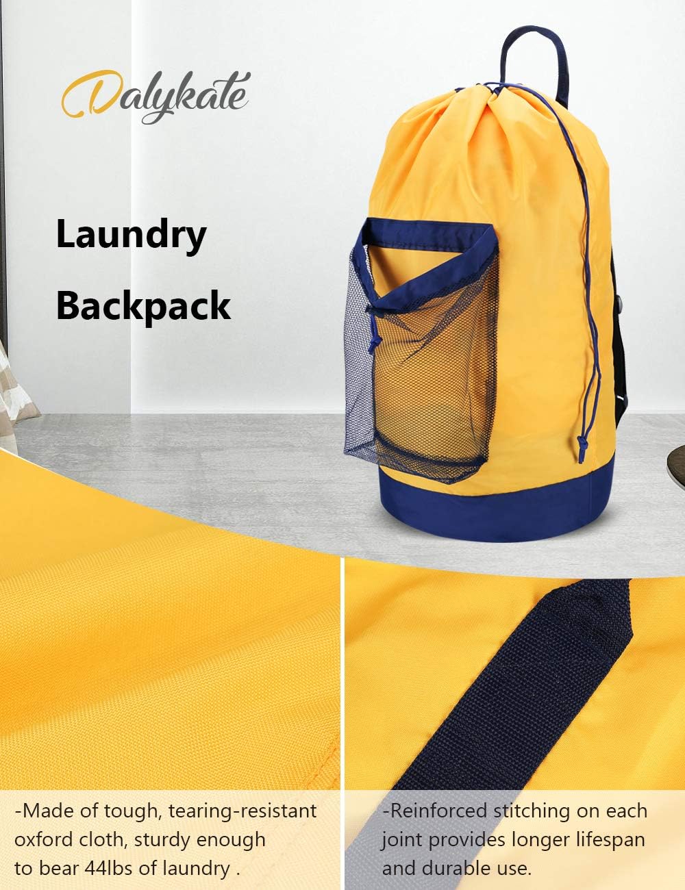 Dalykate Backpack Laundry Bag, Laundry Backpack with Shoulder Straps and Mesh Pocket Durable Nylon