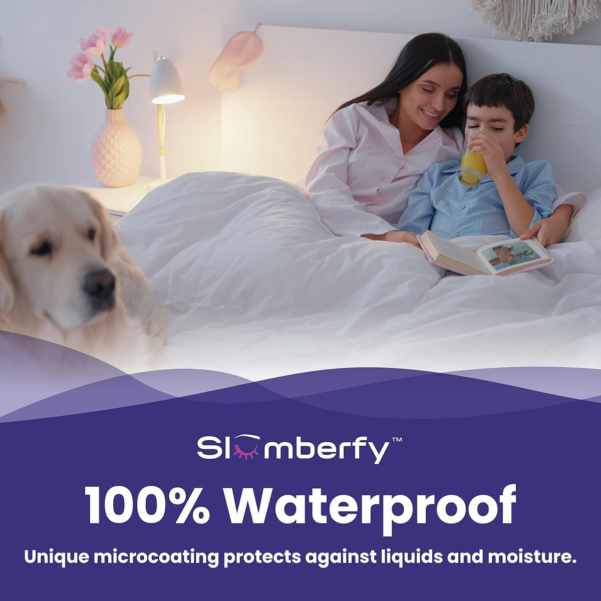 Slumberfy King Size Waterproof Cooling Mattress Protector, Hypoallergenic, Noiseless, Washable