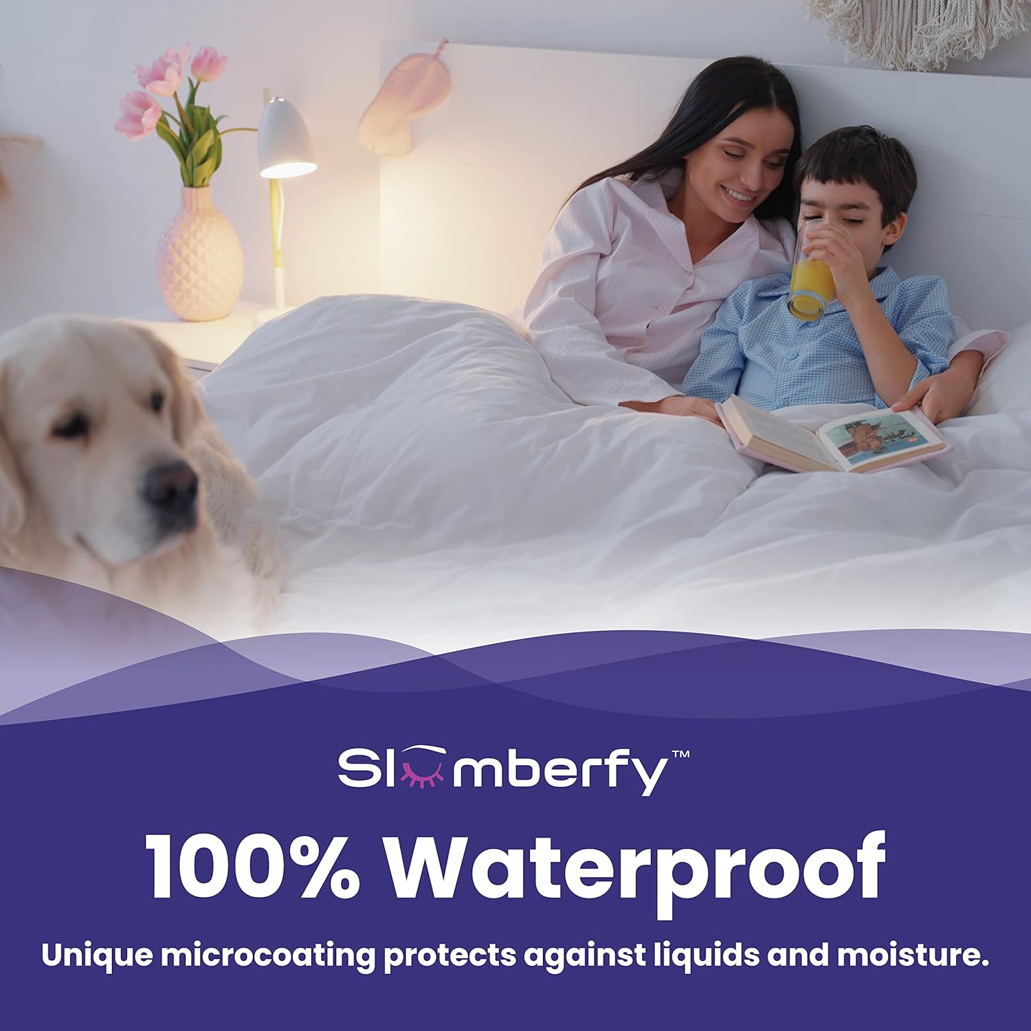 Queen Size Waterproof Cooling Mattress Protector by Slumberfy - Premium Skin-Safe Cover, Natural