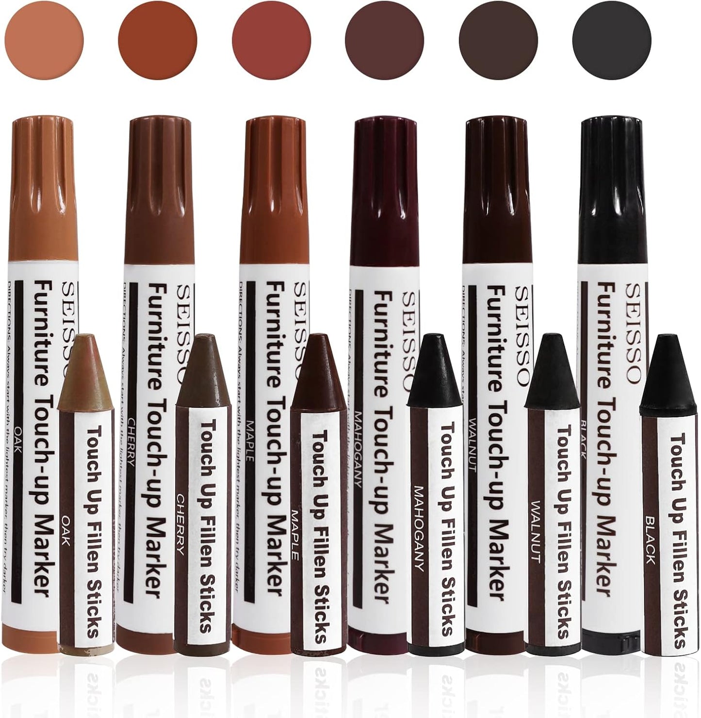 Furniture Repair kit, Wood Scratch Cover Markers*6 and Wax Filler Sticks*6 with Sharpener- 13Pack