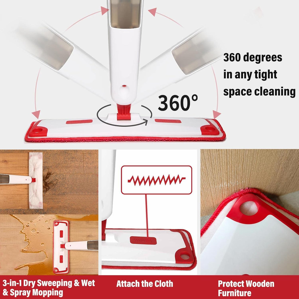 Mop for Floor Cleaning, Professional 18 Inch Washable Reusable 3 Pads Refills and Refillable Spray