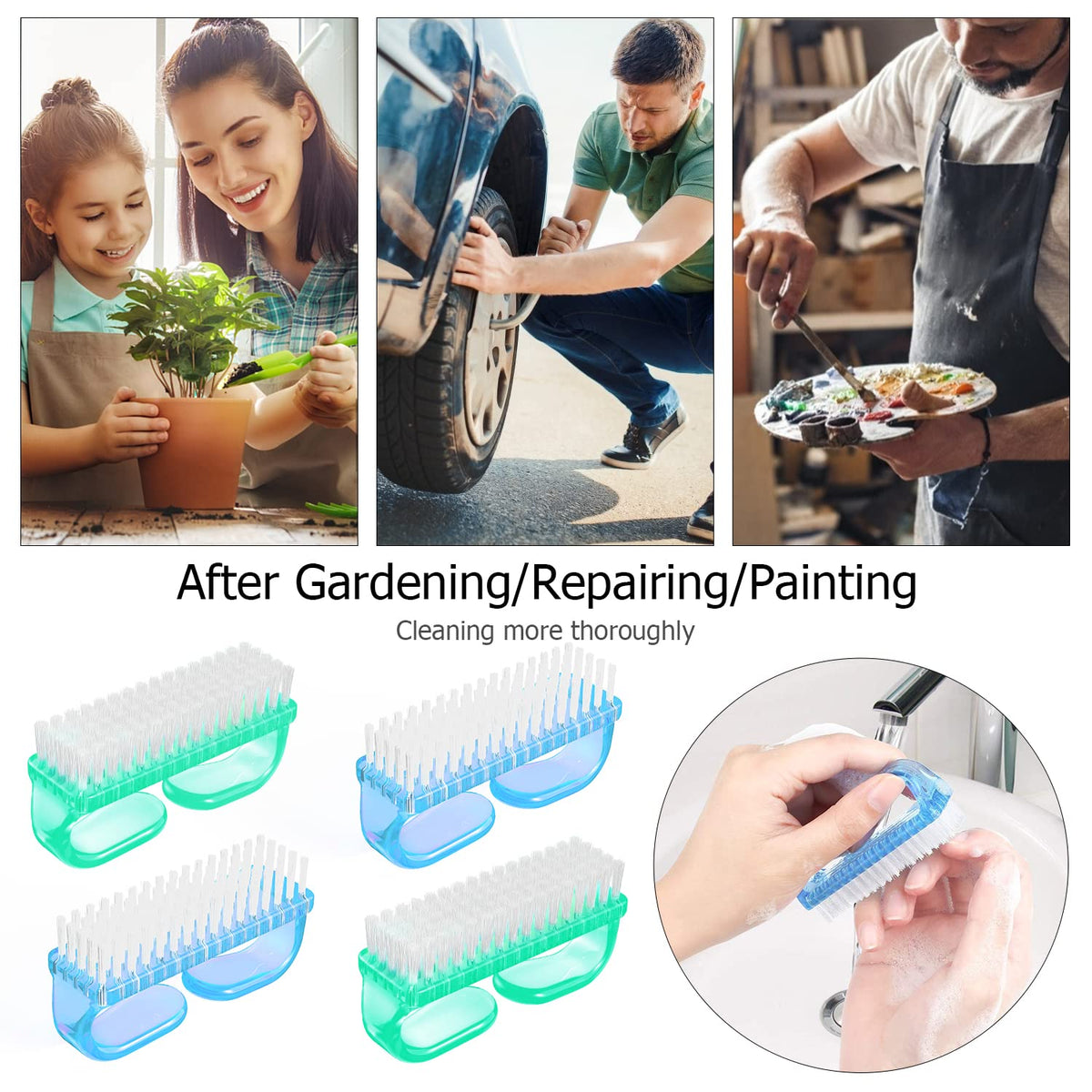 Handle Grip Nail Brush, Hand Fingernail Brush Cleaner Scrubbing Kit Pedicure for Toes and Nails Men