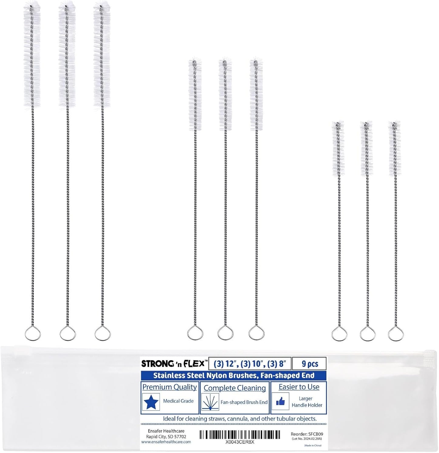 Strong 'n Flex Nylon Straw Cleaner Brushes – Fan-Shaped End for Tight Spaces, Ideal for Reusable