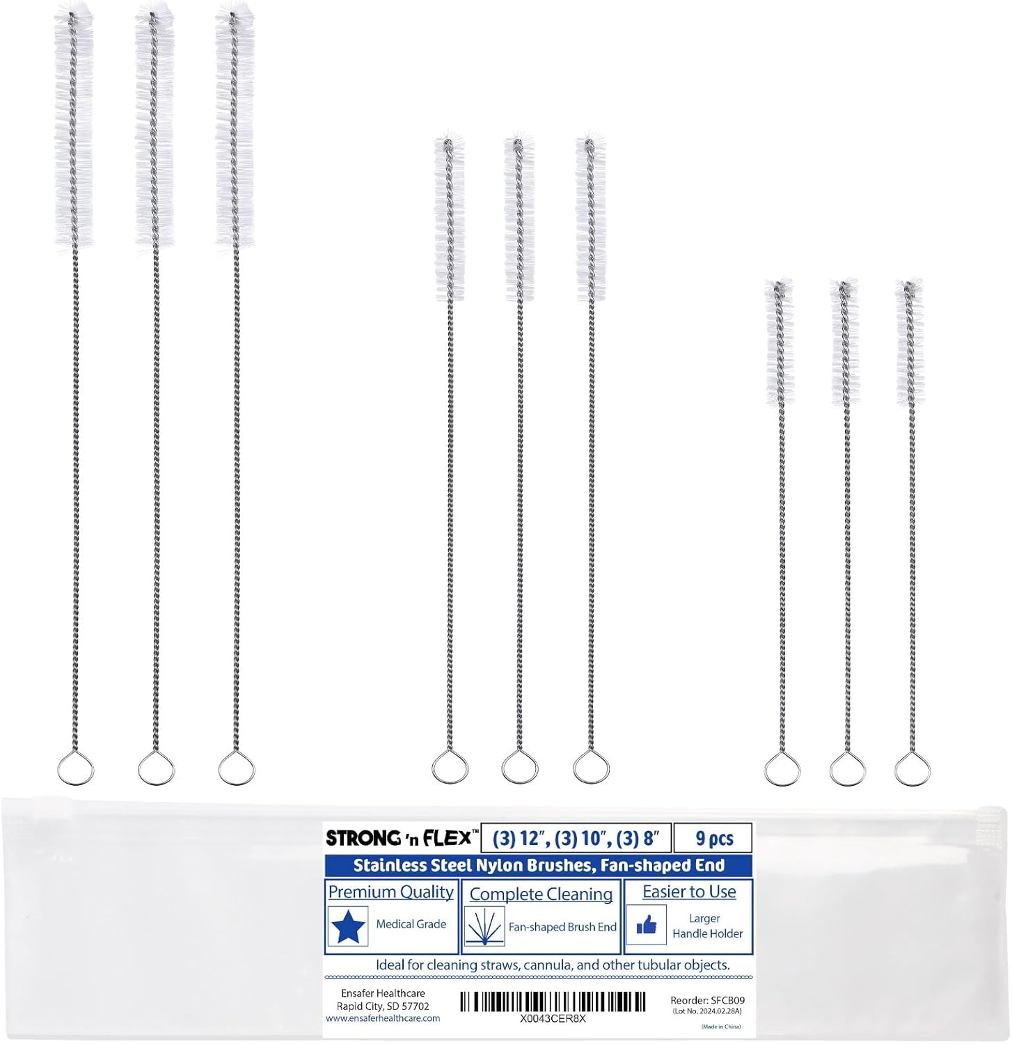 Strong 'n Flex Nylon Straw Cleaner Brushes – Fan-Shaped End for Tight Spaces, Ideal for Reusable