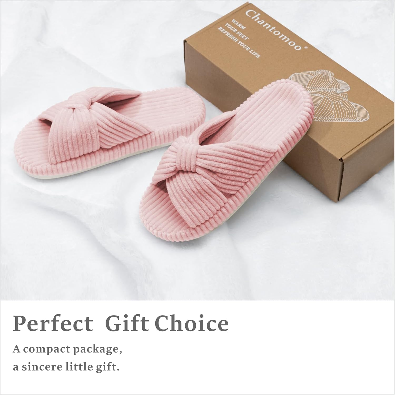 Chantomoo Slippers for Women Memory Foam House Bedroom Corduroy Bow Crossbands Slide Slipper Shoes