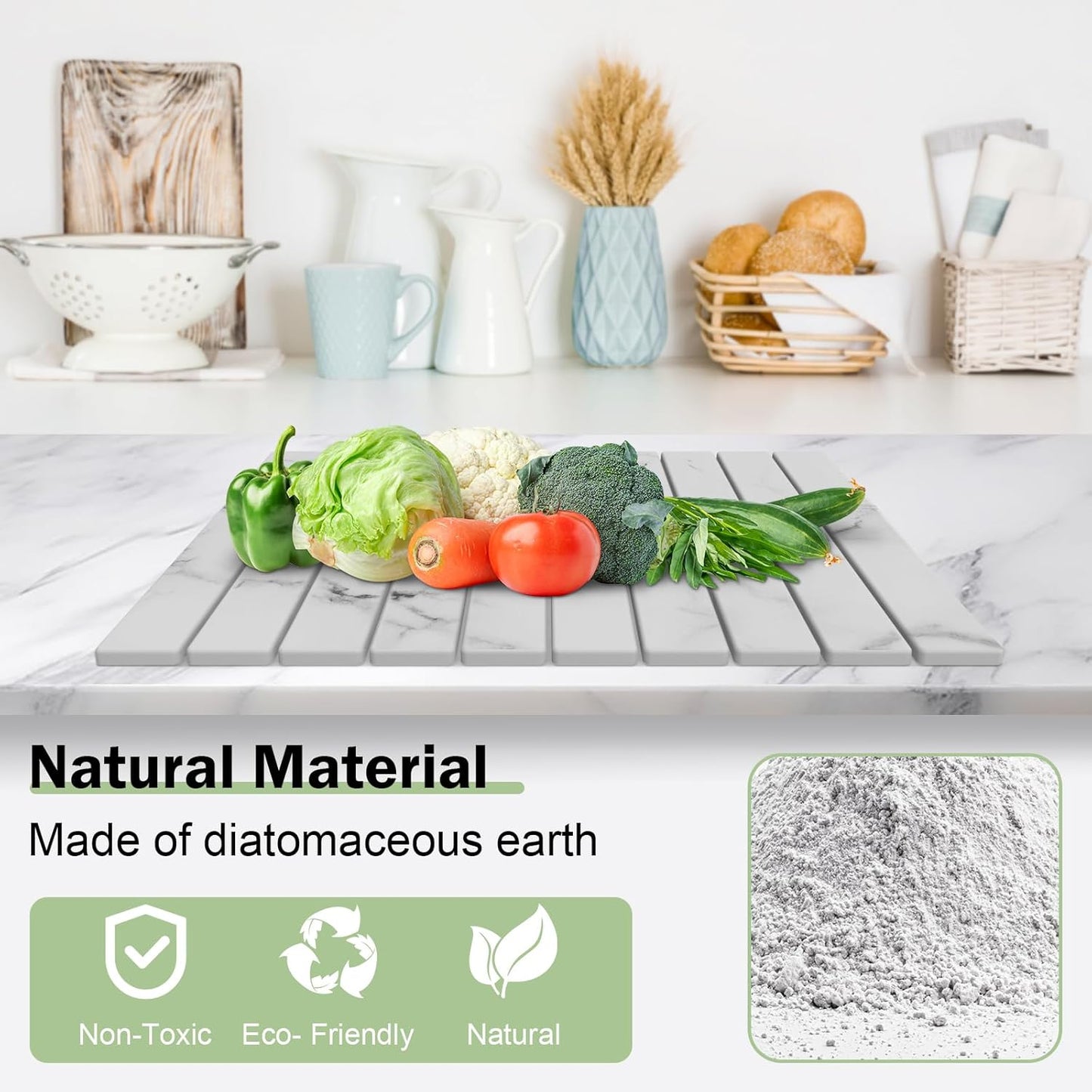 Stone Dish Drying Mat for Kitchen Counter,24"(L)×16"(W) Collapsible Fast-Drying Diatomaceous Earth