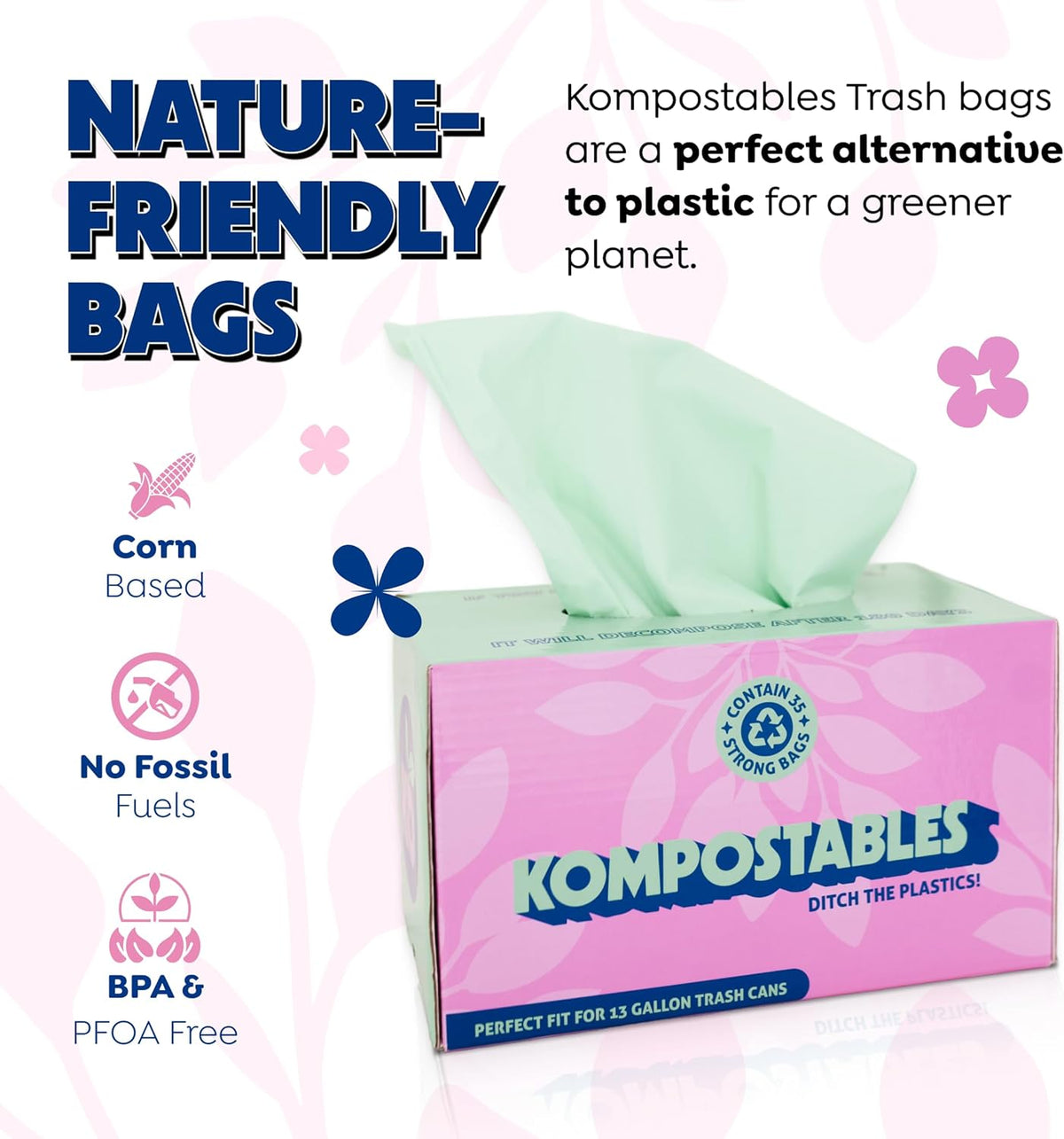 BPI 100% Home Compostable Kitchen Trash Bags, 13 Gallon 1.5 Mil Heavy Duty Unscented Plant Based