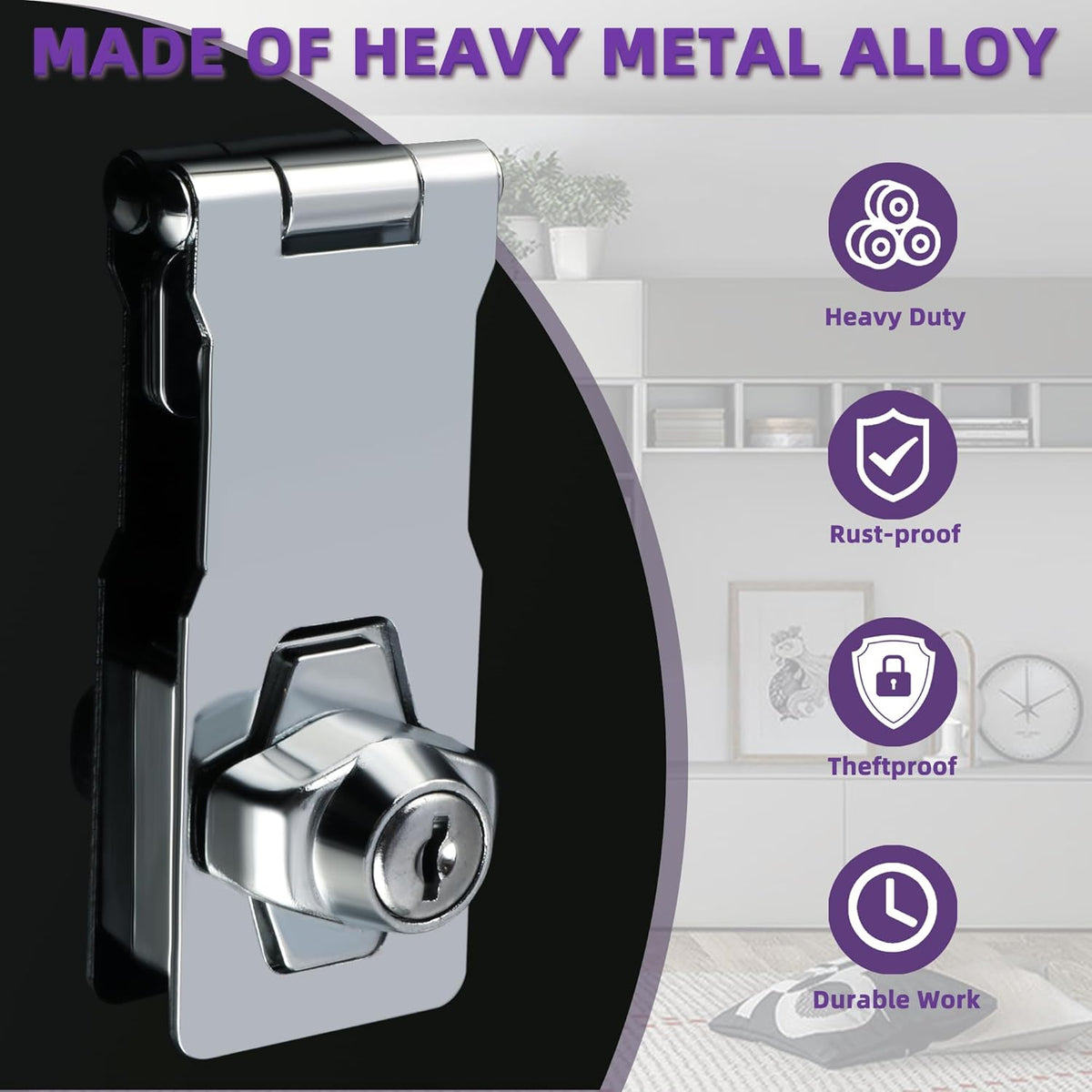 Alise Keyed Hasp Lock,4 Inch Safety Packlock Clasp Hasp Lock Latch with Lock,Door Hinge Lock with