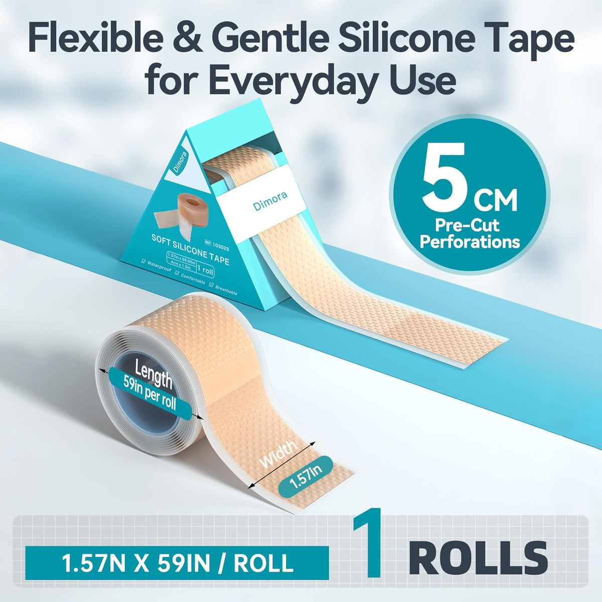 Dimora Silicone Medical Tape - Hypoallergenic First Aid Tapes with Easy Tear Design, Pain-Free