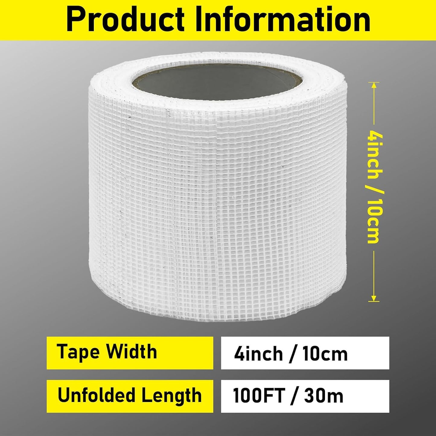 Drywall Joint Tape, 4" 100 Feet Self-Adhesive Encrypted Fiberglass Drywall Repair Mesh Tape for
