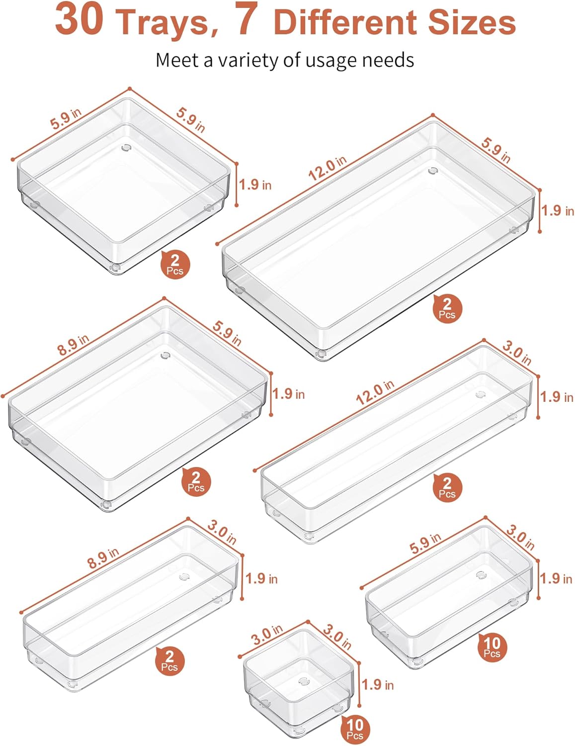 SMARTAKE 30-Piece Drawer Organizer with Non-Slip Silicone Pads, 7-Size Desk Drawer Organizer Trays