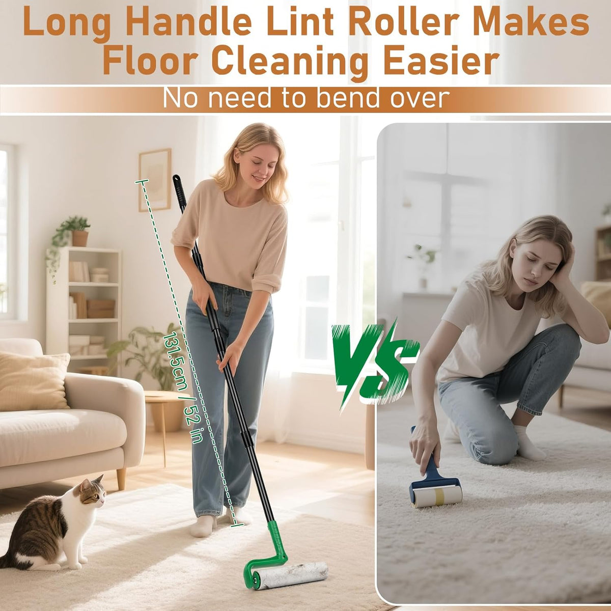 10" Large Lint Roller for Pet Hair Extra Sticky, Long Handle Floor Sticky Rollers with Big Lint