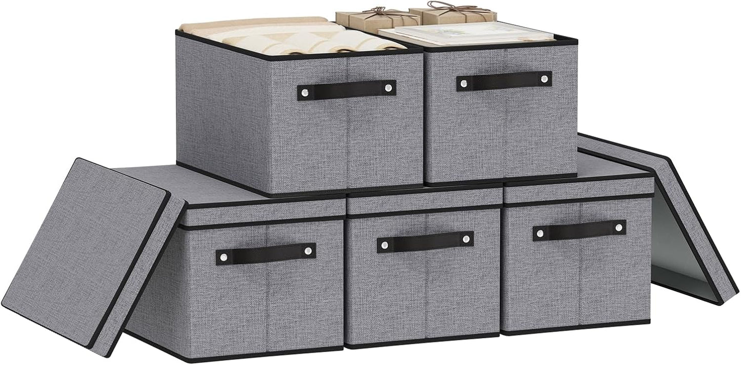 Storage Boxes, 15 x 9.8 x 8.3 Inch Baskets for Organizing with Lids, Fabric Bins with Handles