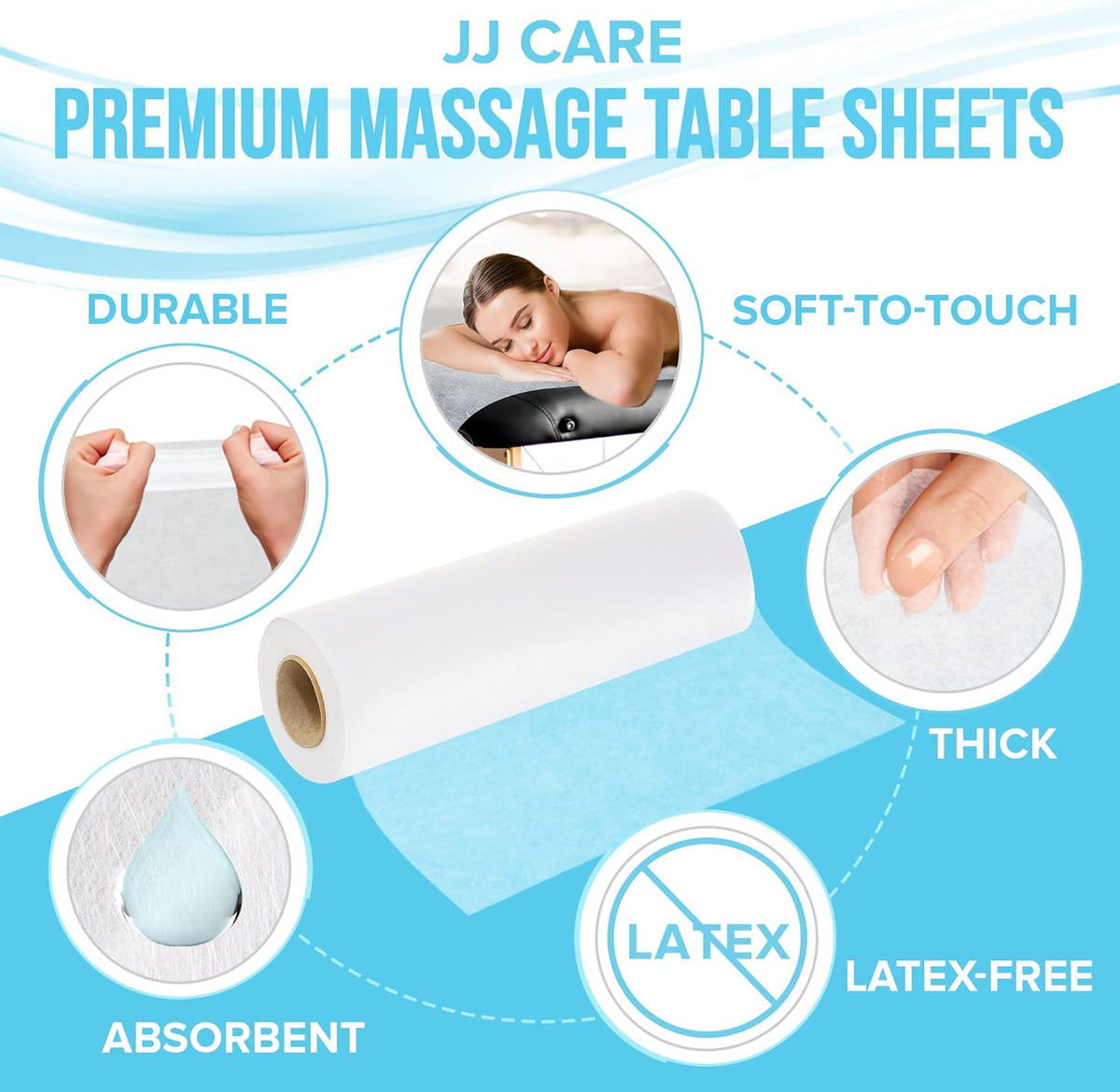 JJ CARE Disposable Massage Table Sheets - 50 Sheets [31.5" x 328 feet, 1 Roll] - 50% Thicker