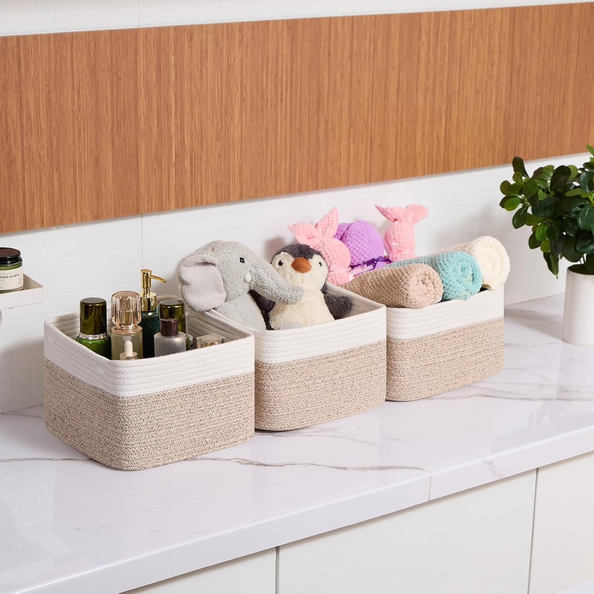 Small Organizing Baskets for Cubes Shelf, 9.7x9.7x7.1 Inch Rope Woven Storage Bins for Nursery