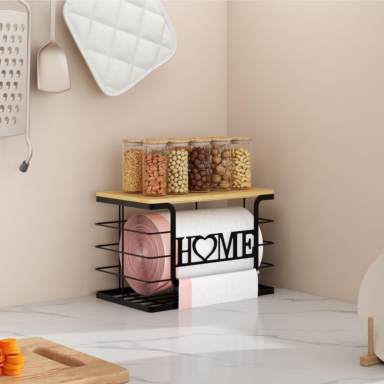 Trash Bag Holder, Thipoten Trash Bags Dispenser with Bamboo Top, Suitable for Garbage Bags