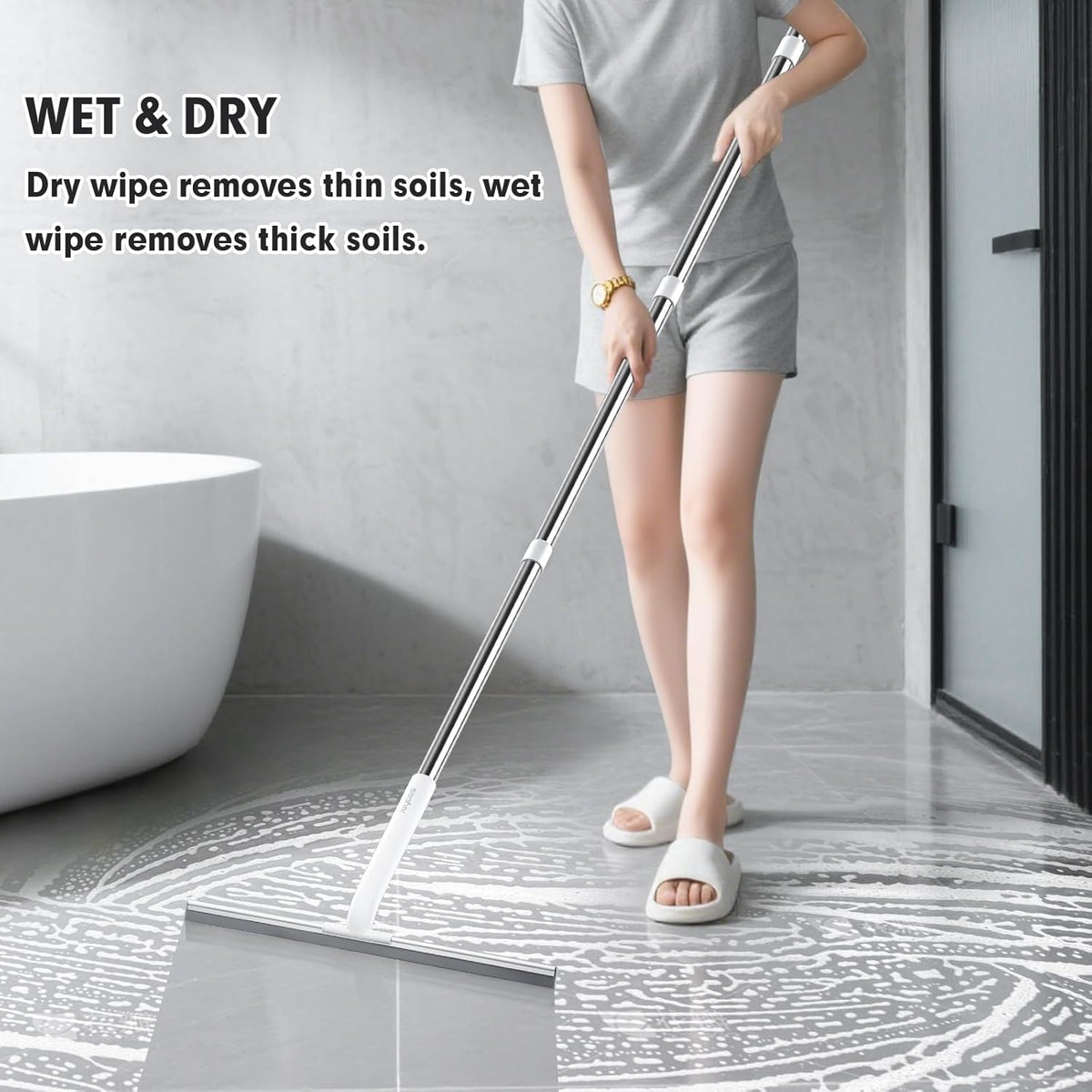 Rubber Floor Squeegee for Smooth Surface Concrete Floor, Tile Floor, Heavy Duty Garage Shower Floor
