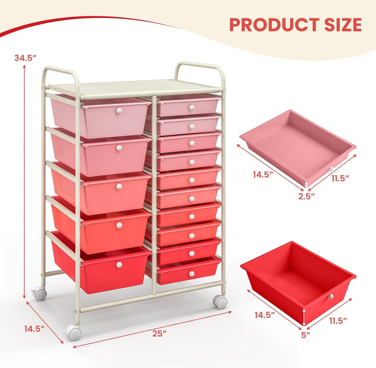 GOFLAME 15-Drawer Rolling Storage Cart, Multipurpose Movable Organizer Cart, Utility Cart for Home
