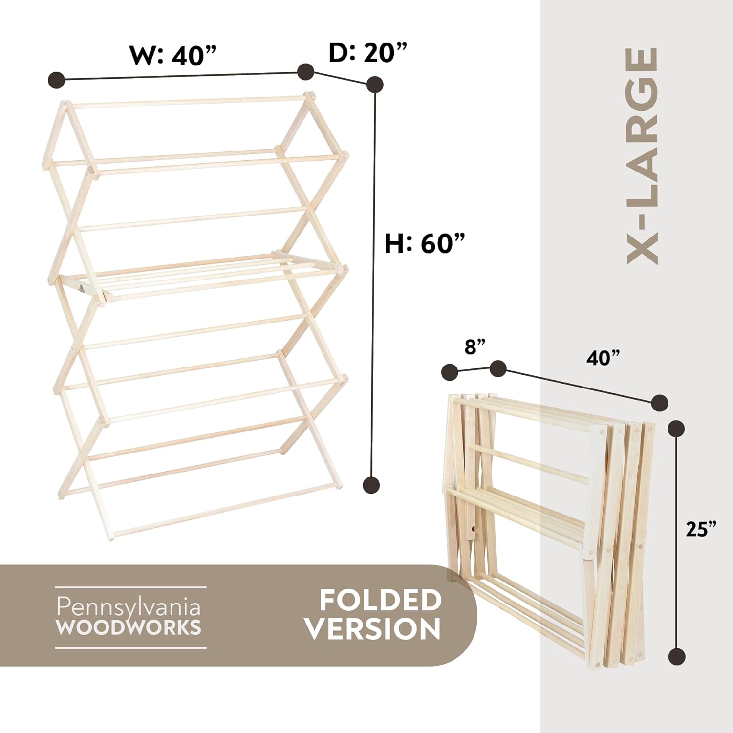 Pennsylvania Woodworks Clothes Drying Rack: Solid Maple Hardwood Laundry Rack for Bedding
