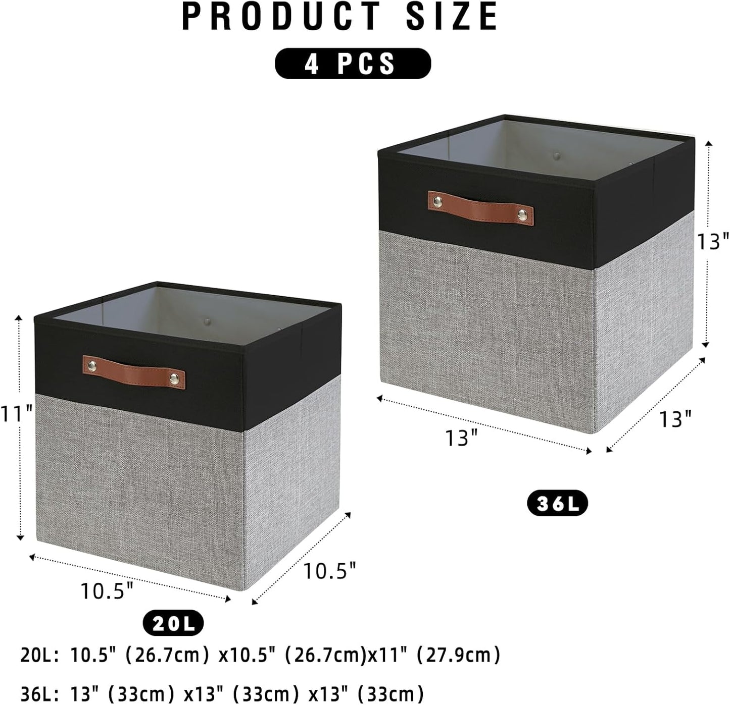 Collapsible Fabric Storage Cube Bins with 2 Reinforced PU Handles, Foldable Storage Organizer
