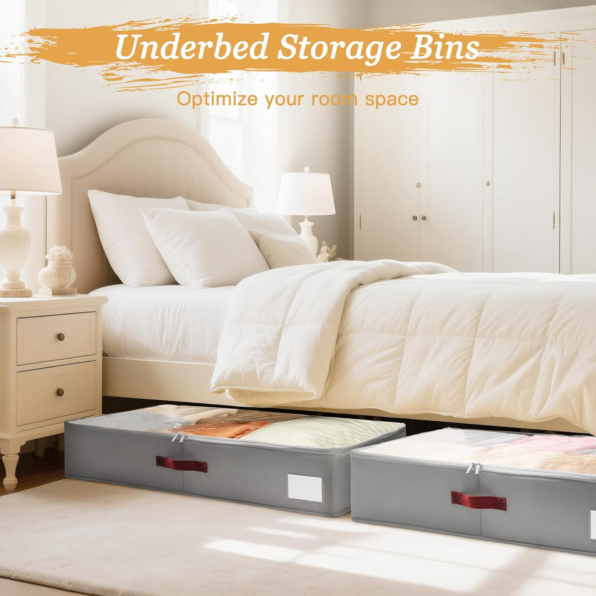 Criusia Under Bed Storage Bins with Clear PVC Lids – 4 Pack Large Underbed Organizers with
