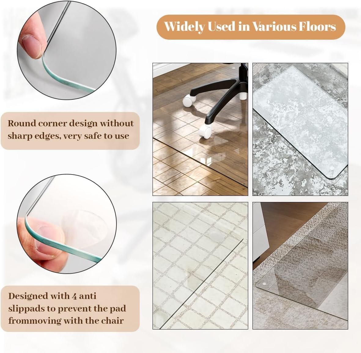 [Tempered Glass] 30" x 48" Glass Chair Mat, 1/5" Thick Office Chair Mat for Carpet or Hardwood