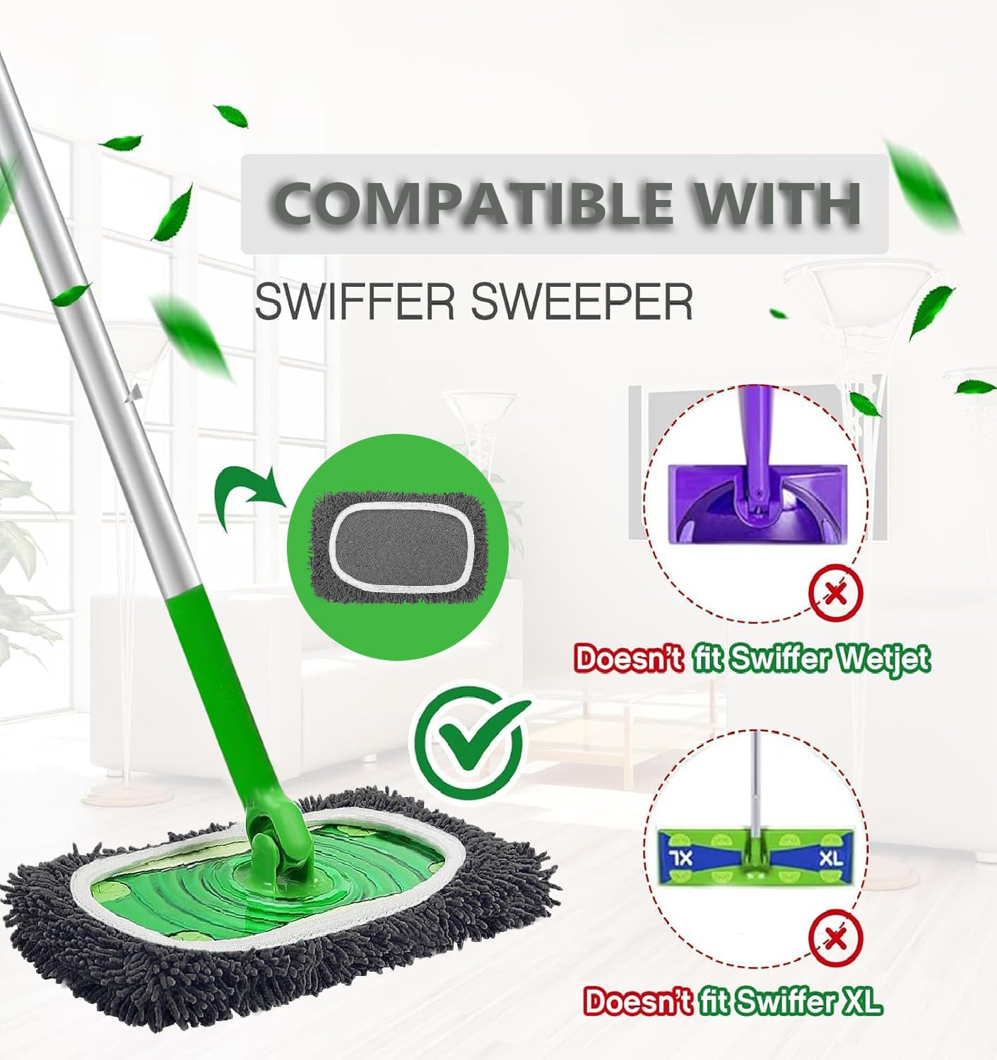 Reusable Microfiber Mop Pads Washable Wet Pads Compatible with Swiffer Sweeper Refills Pads for Wet
