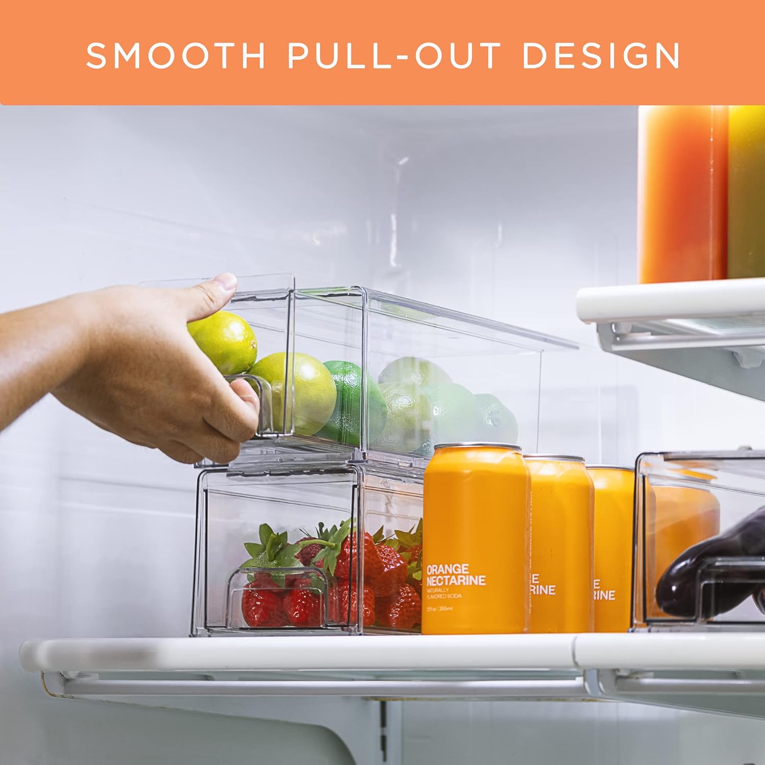 Sorbus Small Wide Clear Storage Drawers (4 Pack) – Stackable Pull-Out Storage Bins for Fridge