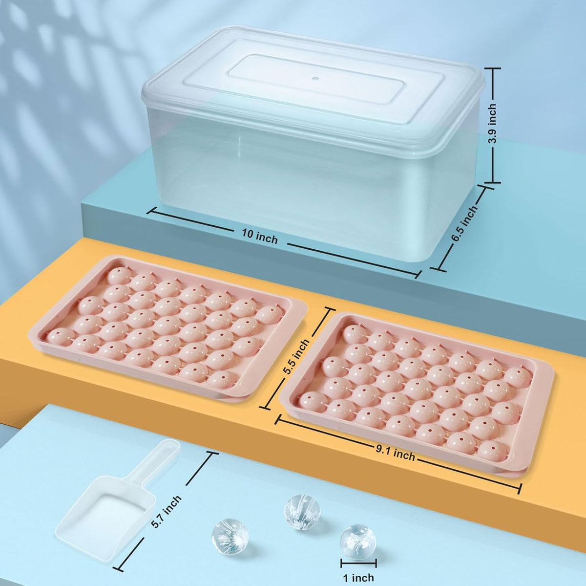 WIBIMEN Ice Cube Tray with Lid and Bin - Round Ice Trays for Freezer with Lid - Ice Cube Trays for