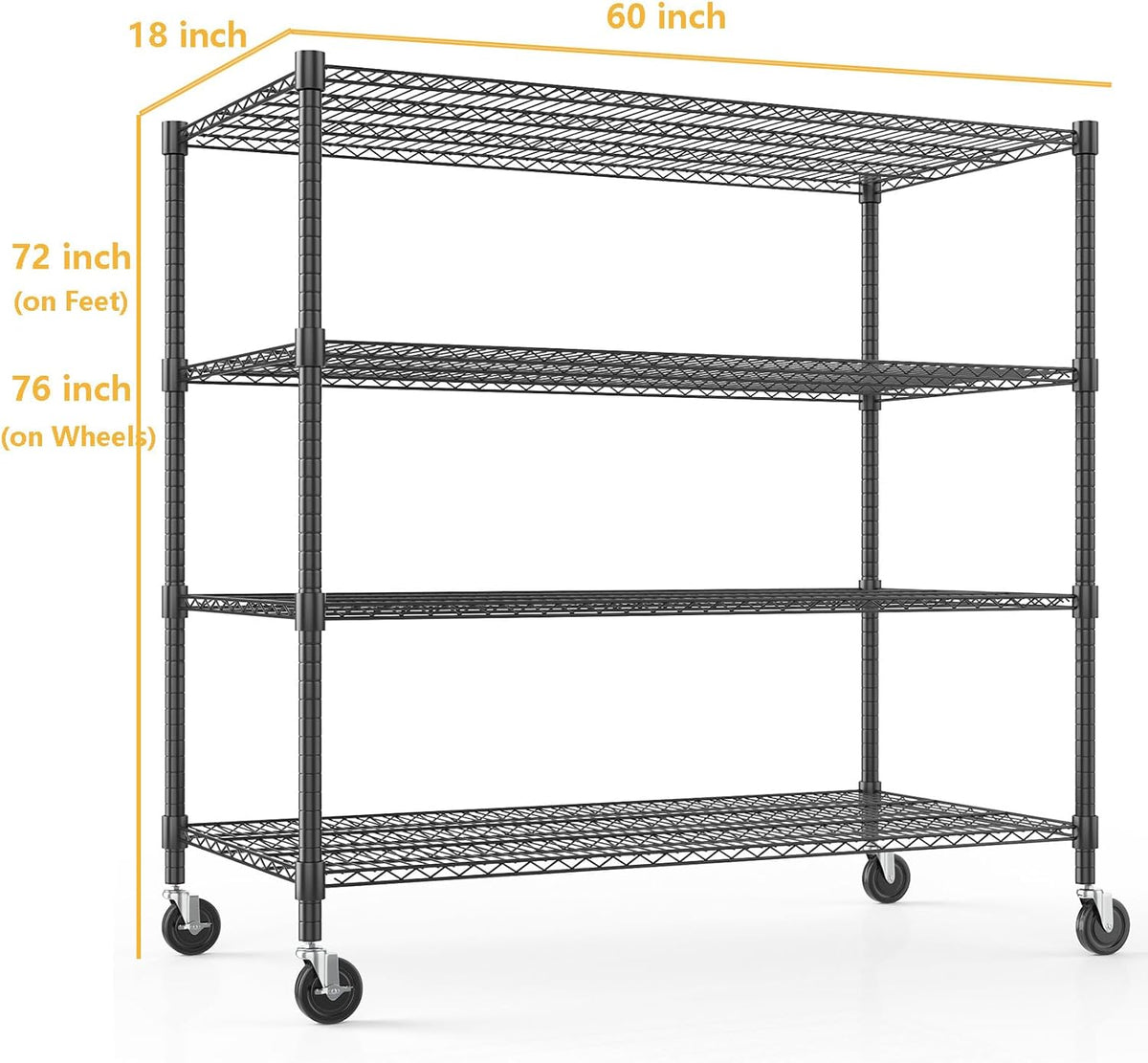 Himimi Storage Shelves with Wheels, 4-Tier Heavy Duty Steel Wire Rack Storage Shelving, Adjustable