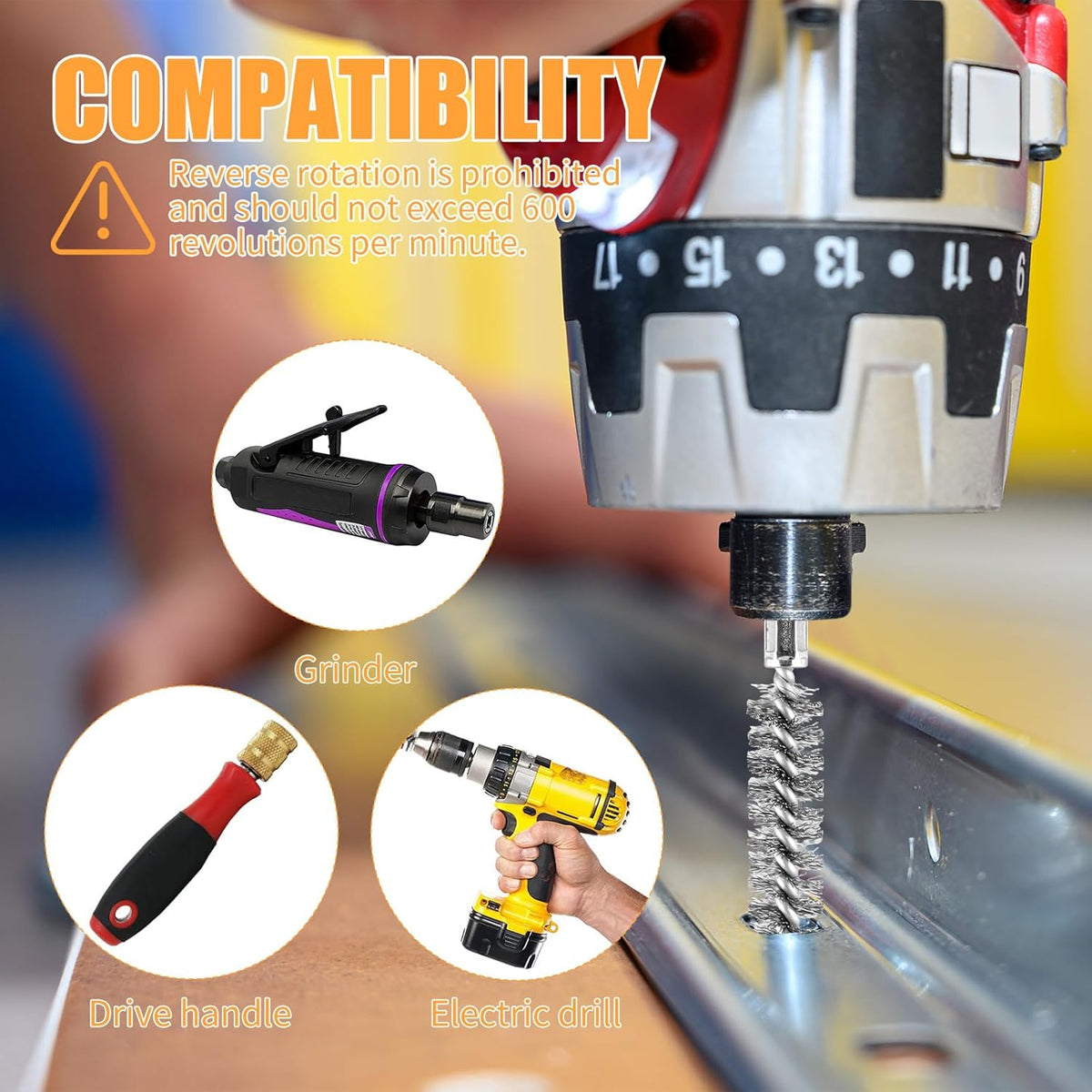 12 Pieces Wire Brush Drill Bore Cleaning Brush Set,with 1/4 Inch Hex Shank Stainless Steel Wire