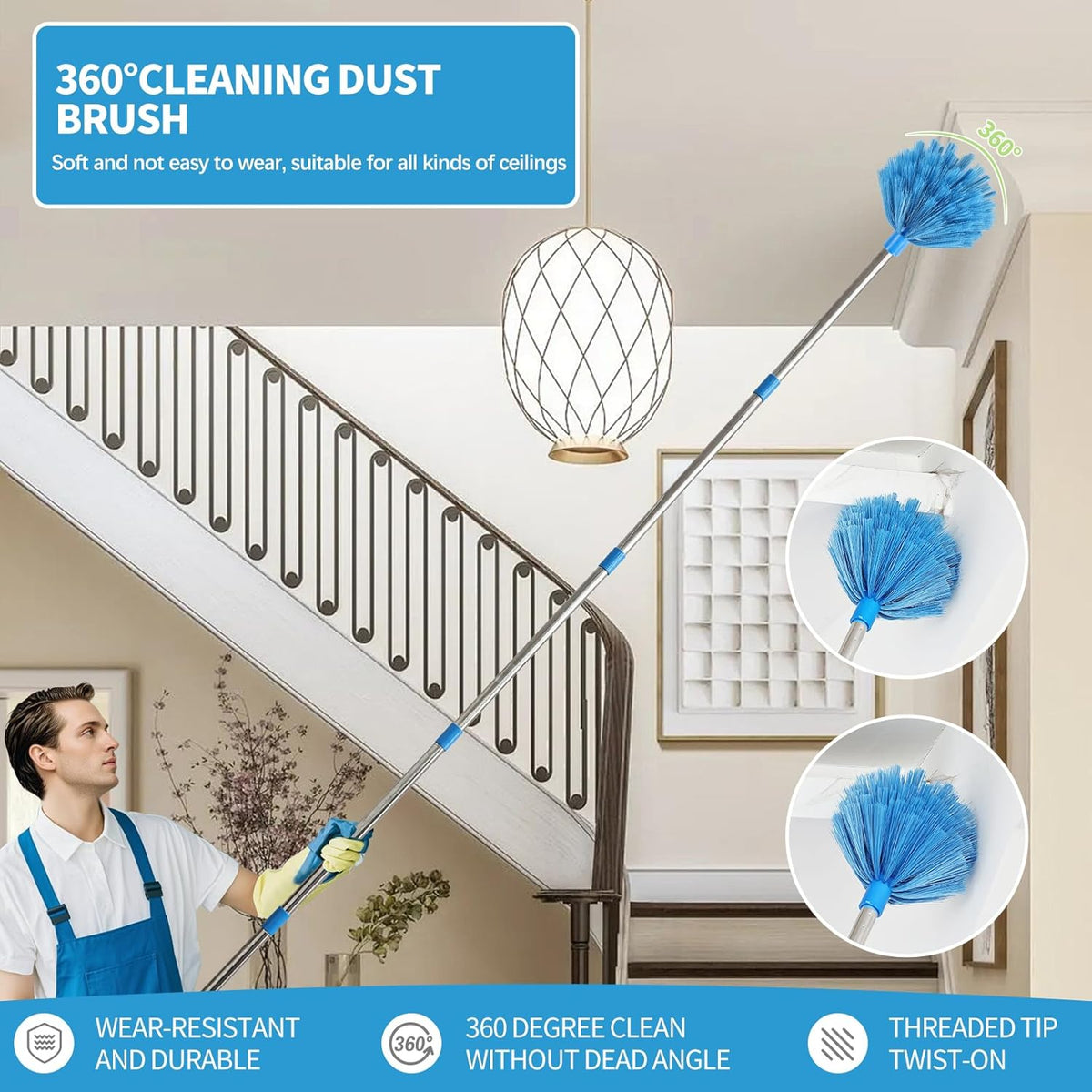 High Reach Duster Kit with14 ft Extension Pole High Ceiling Dusting and Window Cleaning Kit with