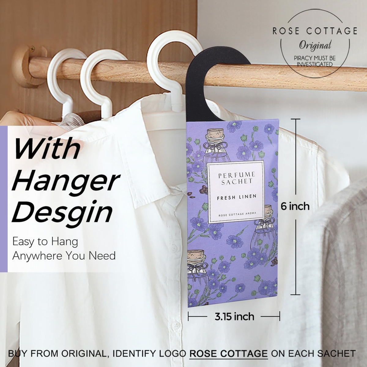 ROSE COTTAGE Large 12 Packs Fresh Linen Hanging Closet Deodorizer Air Freshener Long Lasting