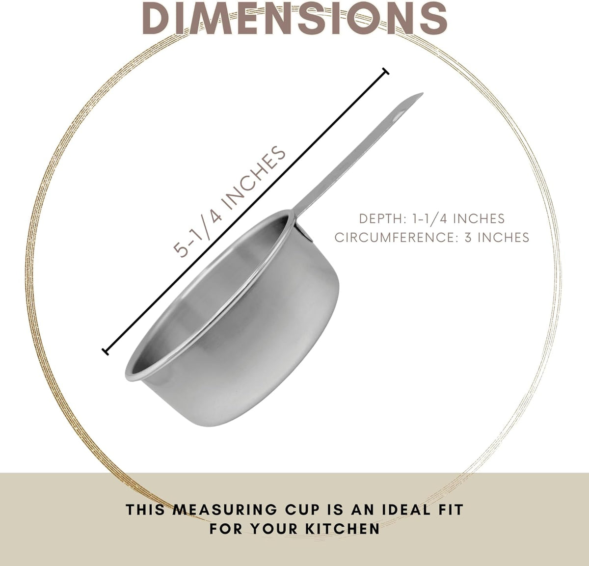 1/2 Cup Stainless Steel Measuring Cup | Sturdy Metal 125 ml | 125 cc | 4 oz | Single Cup for Wet