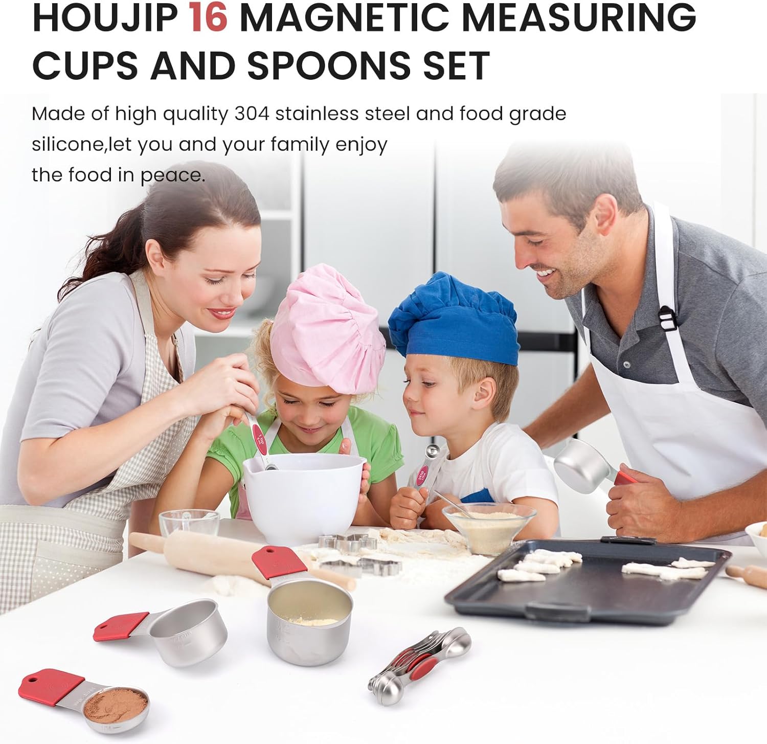 Magnetic Measuring Cups and Spoons Set-Heavy Duty 304 Stainless Steel，Double Measurement