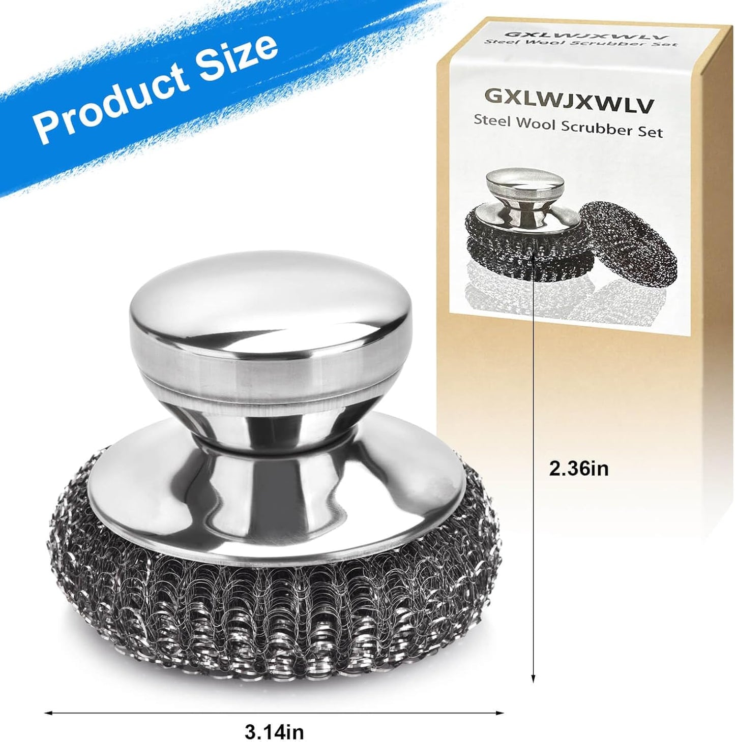 7PCS Steel Wool Scrubber Pads, Stainless Steel Scrubber Set with 1PCS Handle, Metal Scrubbers for