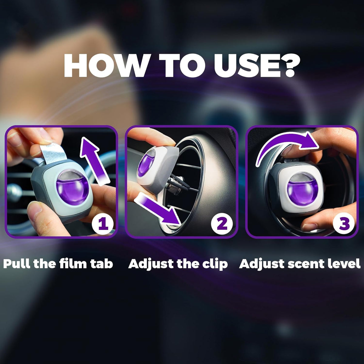 Air Jungles Lavender Scent Car Air Freshener Clip, 6 Vent Clips, 4ml Each, Long Lasting Air