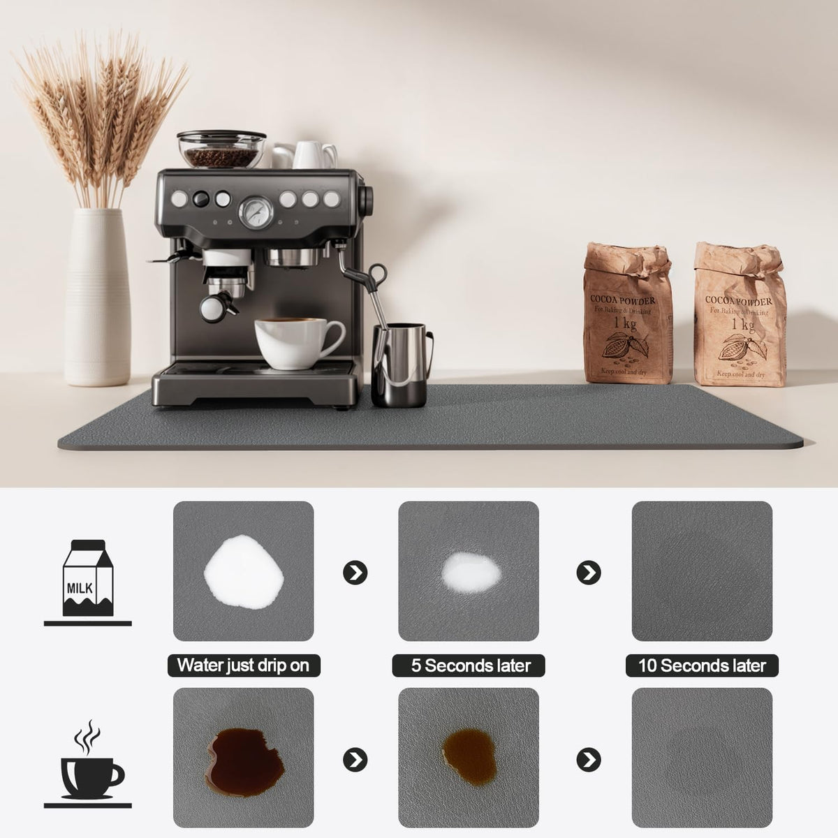 Dish Drying Mat for Kitchen Counter | Coffee Bar Mat for Countertops | Heat Resistant Drainer Mat