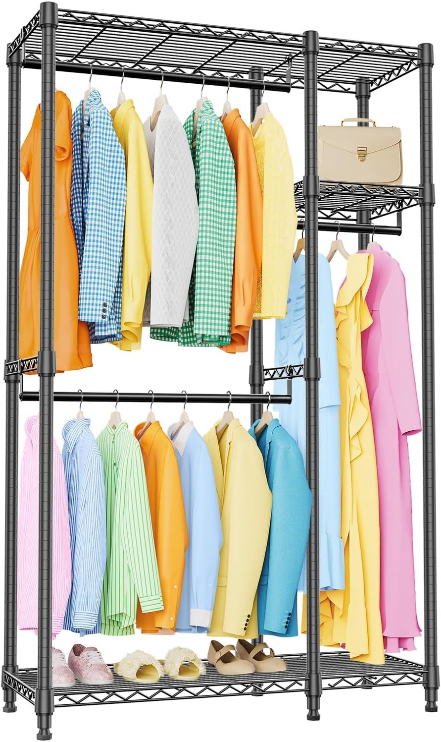 IZEUK 2 Combination Heavy Duty Garment Rack Wire Clothes Rack for Hanging Clothes, Metal