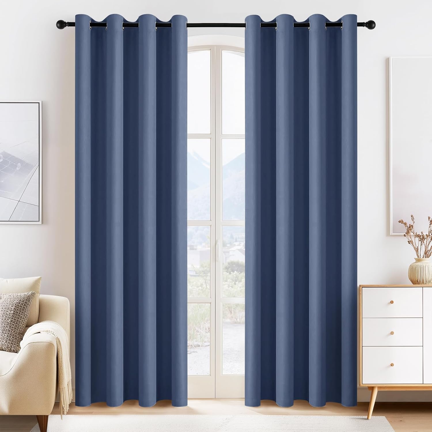 PONY DANCE Stone Blue Blackout Curtains for Bedroom 84 Inch Length 2 Panels Set, Privacy Thermal