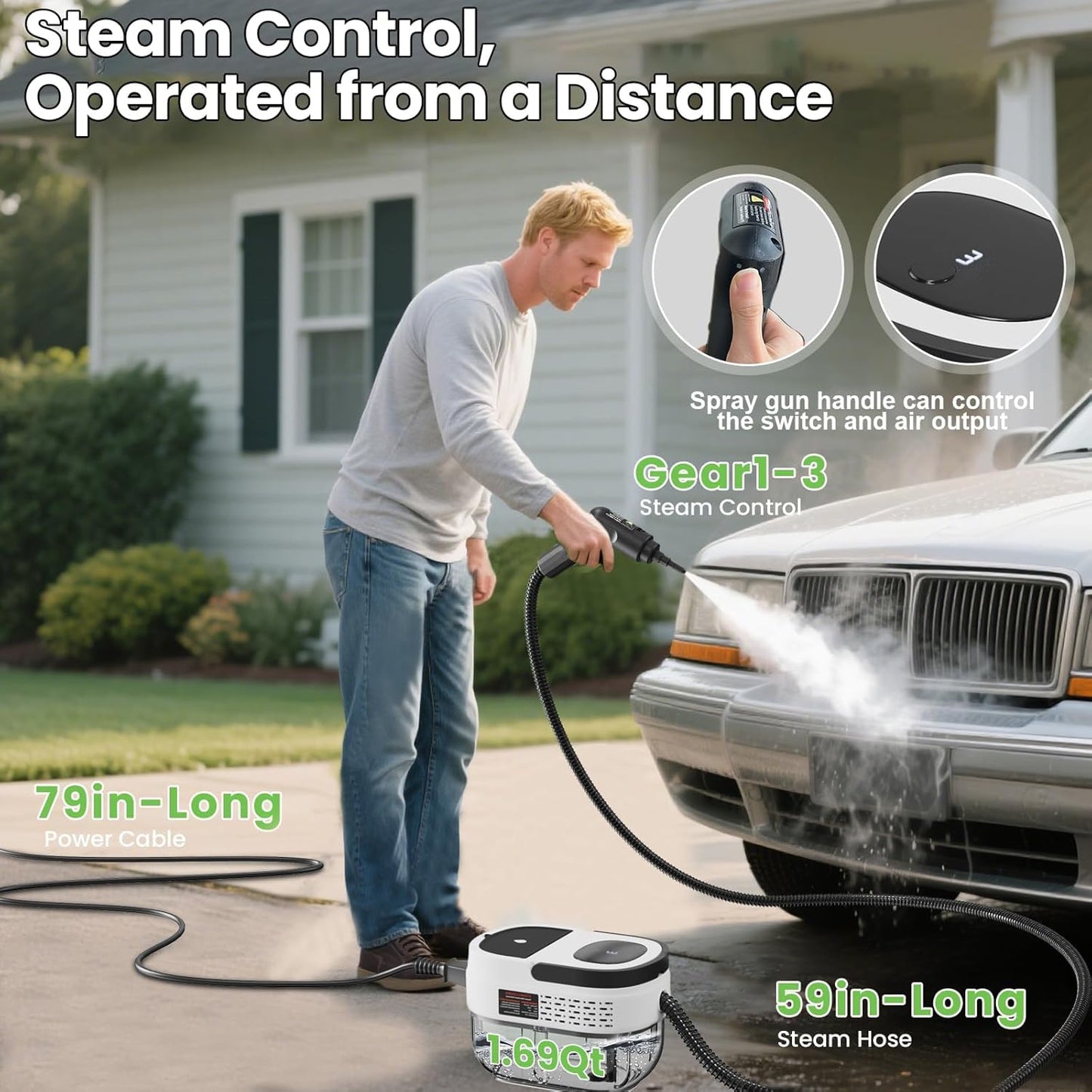 Handheld Steam Cleaner for Home, 2500W High Pressure Steam Cleaner for Car Detailing, 3 Steam