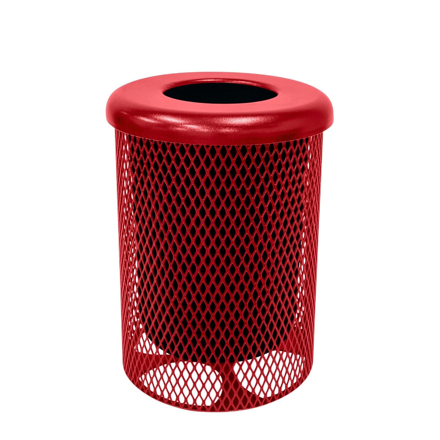 COATEDOUTDOORFURNITURE RFT-TXTRED Heavy Duty Round Trash Receptacle with Flat Top, Liner Included