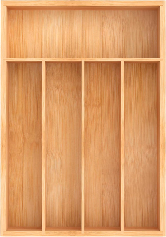 Bamboo Utensil Drawer Organizer, Kitchen Organizer for Flatware Cutlery, Silverware Tray for Drawer