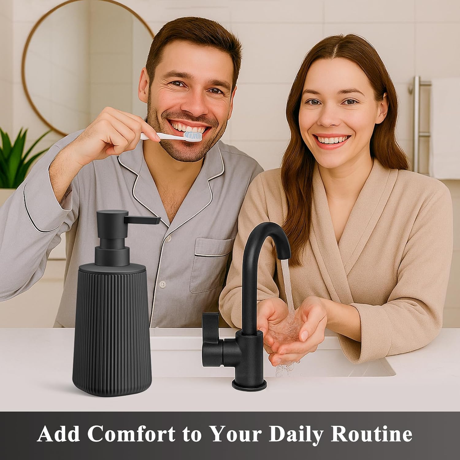 Black Hand Soap Dispenser with No Rust Pump for Bathroom and Kitchen Countertops Refillable Striped