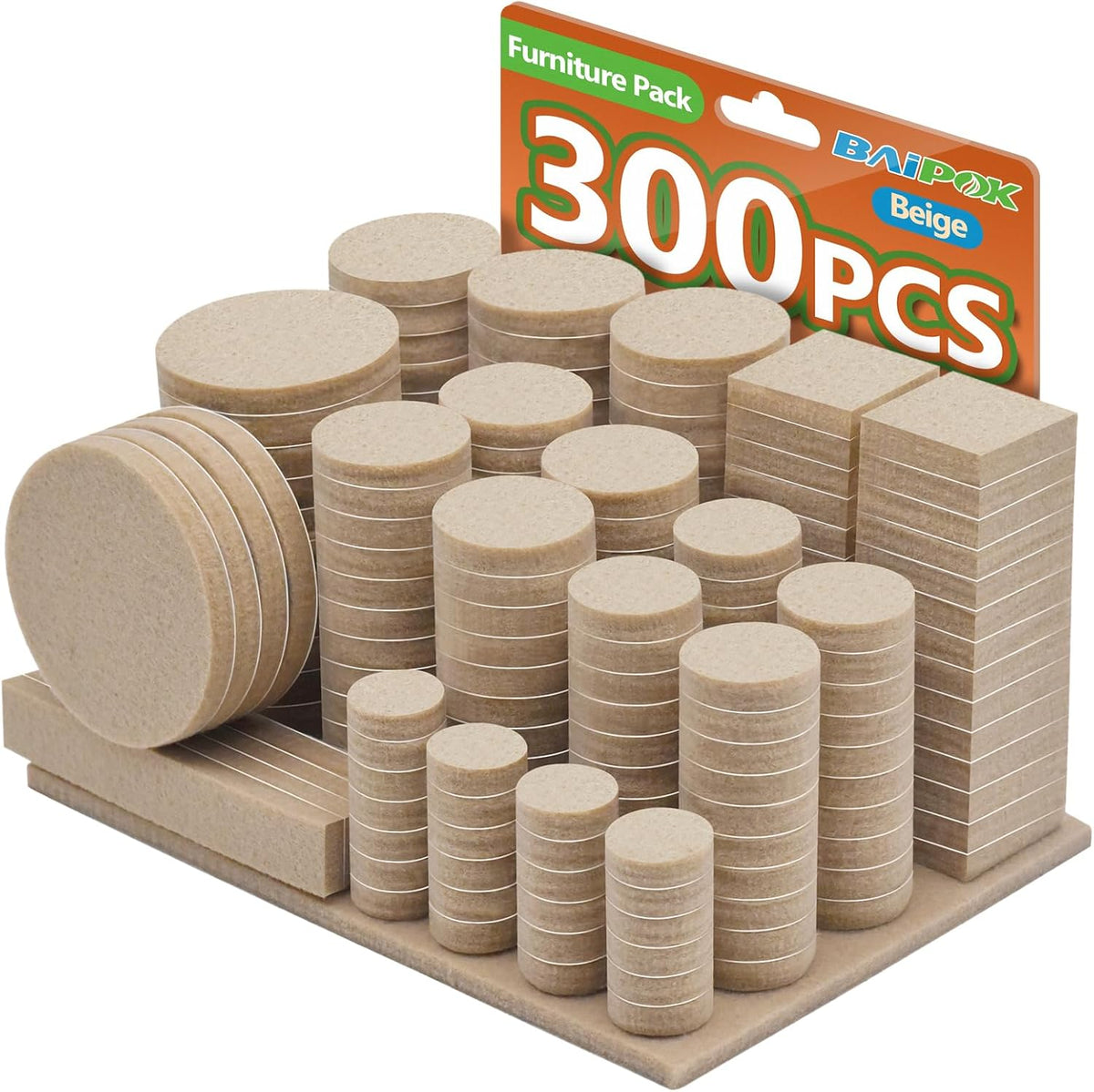 Furniture Pads 300 Pack Premium Furniture Felt Pads (Beige), Huge Quantity Self Adhesive Anti