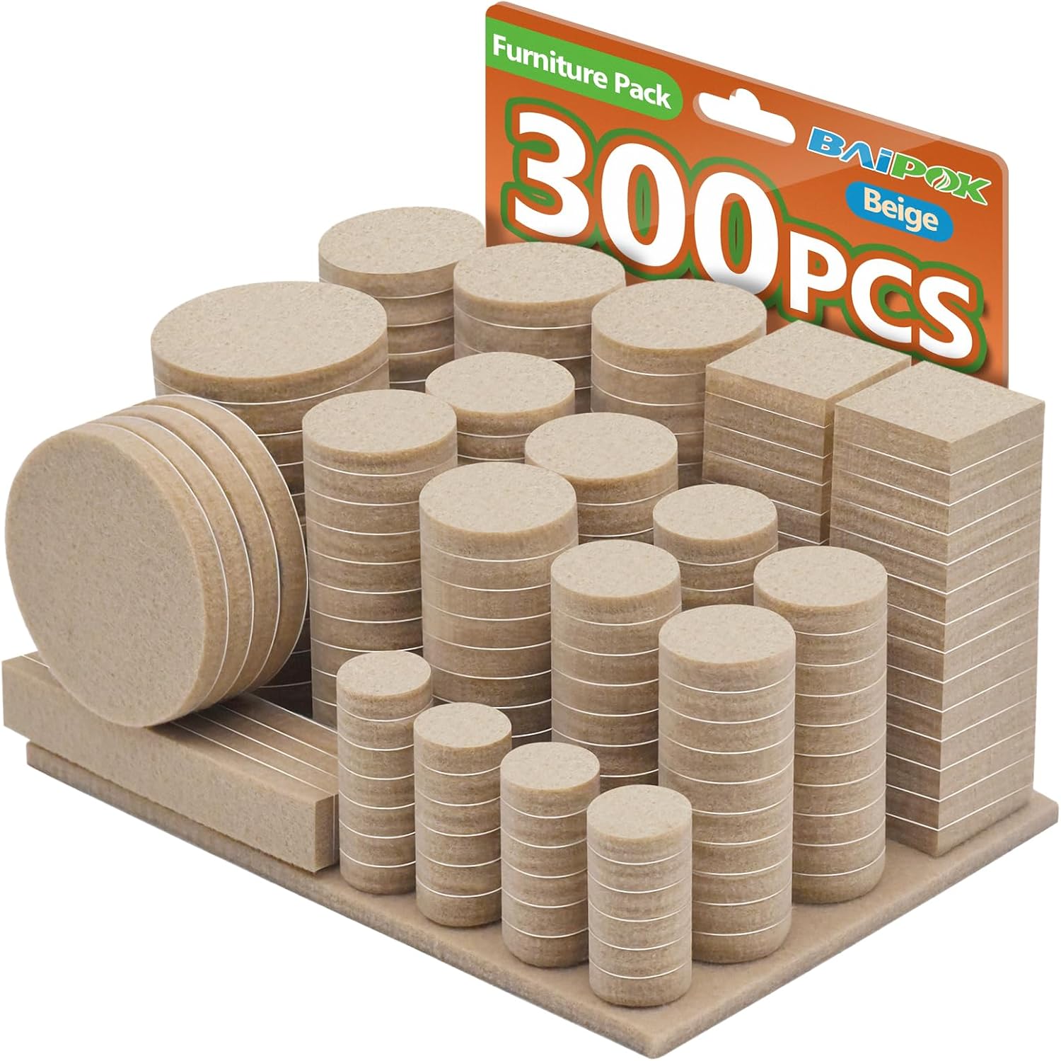 Furniture Pads 300 Pack Premium Furniture Felt Pads (Beige), Huge Quantity Self Adhesive Anti