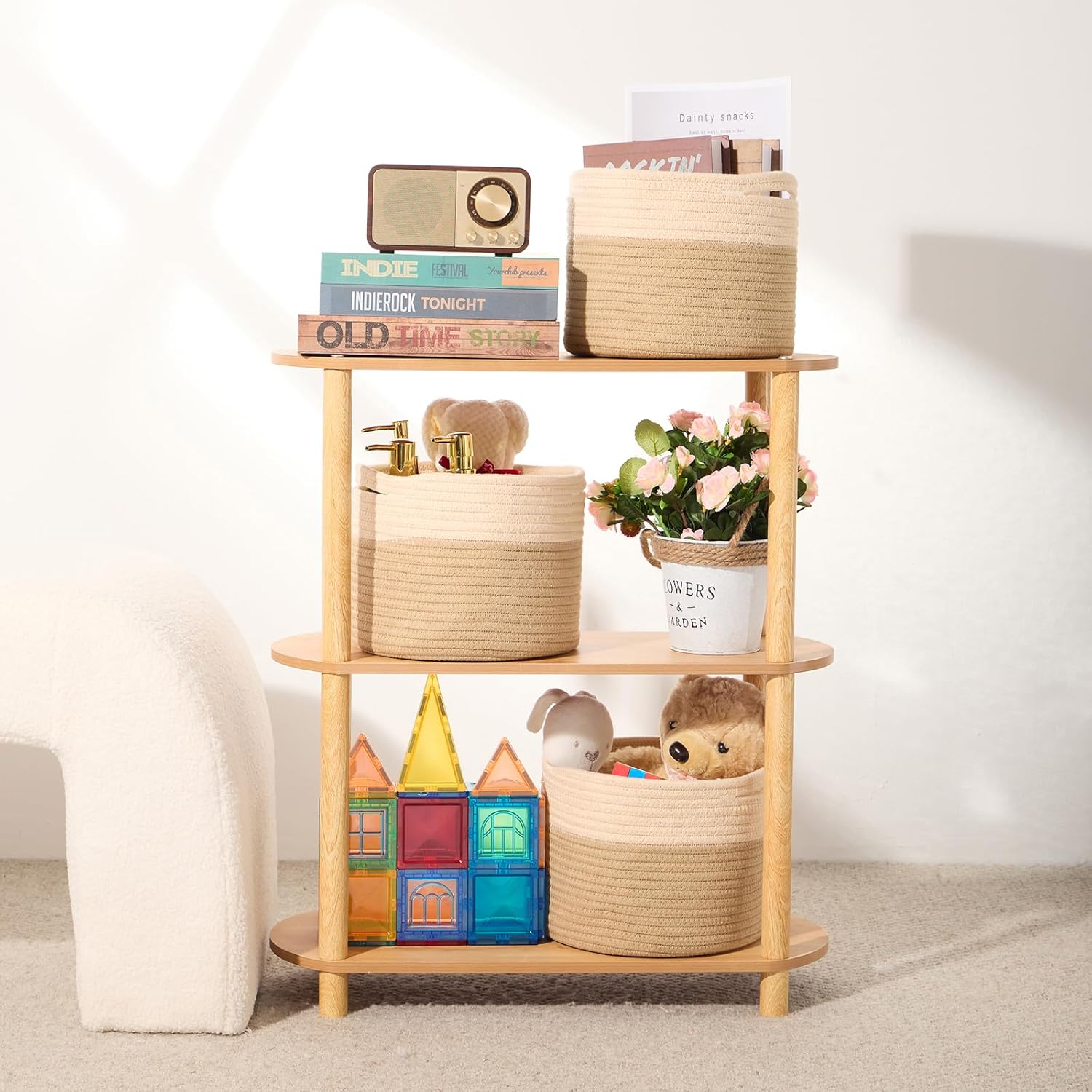Small Basket for Organizing | Cube Shelf Closet Storage Baskets | 9.7×9.7×7.1” | Woven Rope Gift